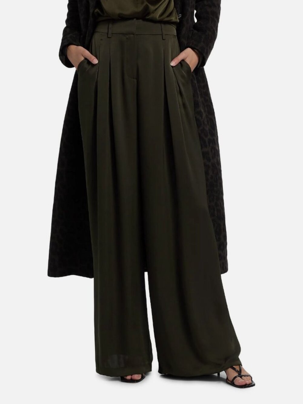Ramy Brook Women's Green Oscar Pleated Wide-Leg Pants Size 6